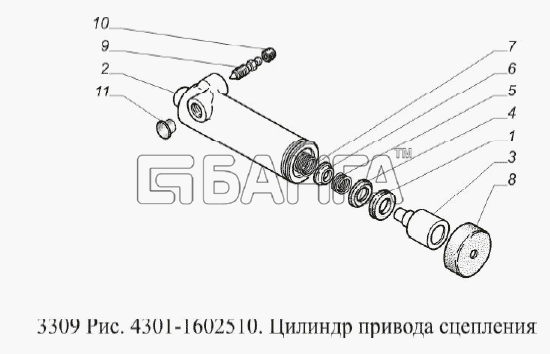 ГАЗ ГАЗ-3309 (Евро 2) Схема Цилиндр привода сцепления-124 banga.ua